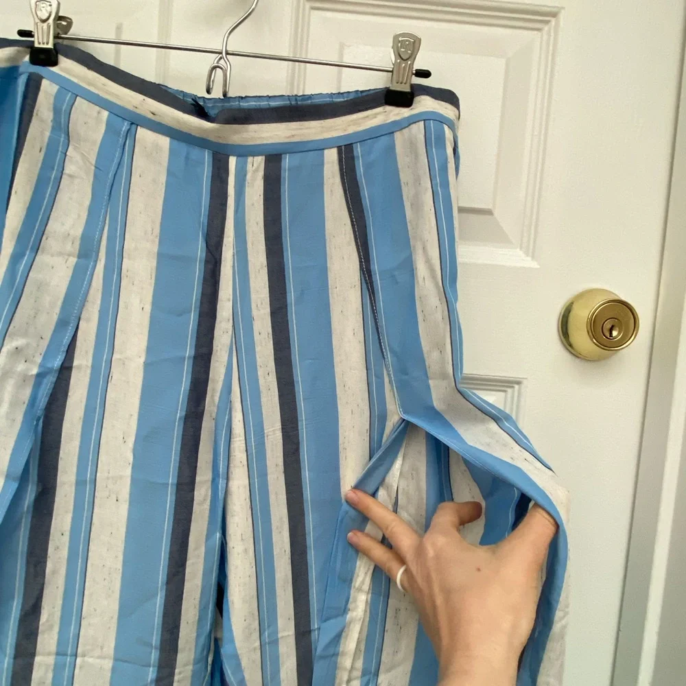DREW Blue and White Striped Split Pants - Large